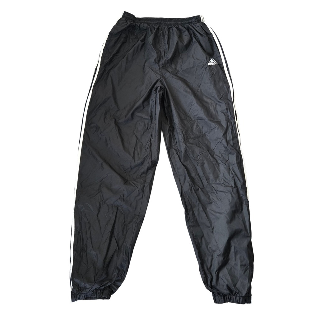 Vintage Adidas Wind Pants Black White Stripe Nylon Joggers XL. Flaws